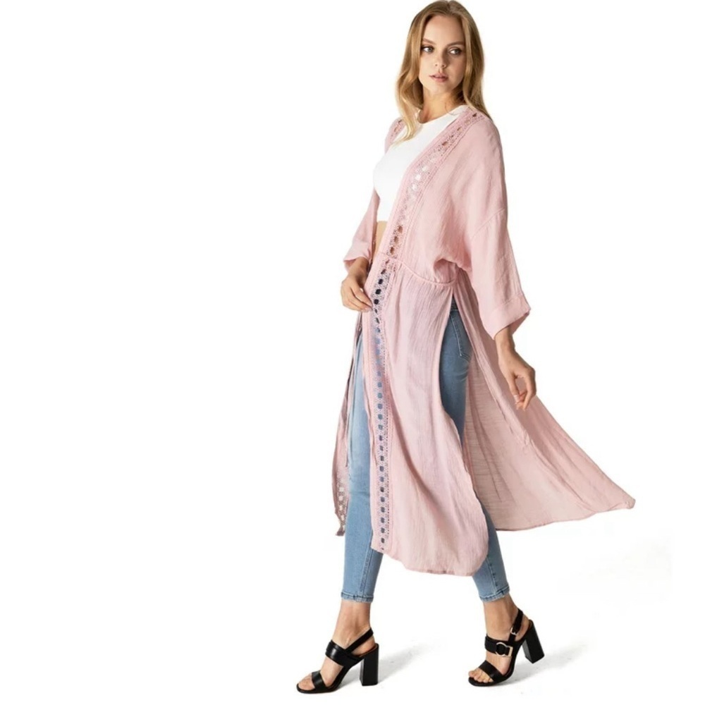 Nordstrom Rack Love Tree Womens Crochet Maxi Kimono swimsuit coverup